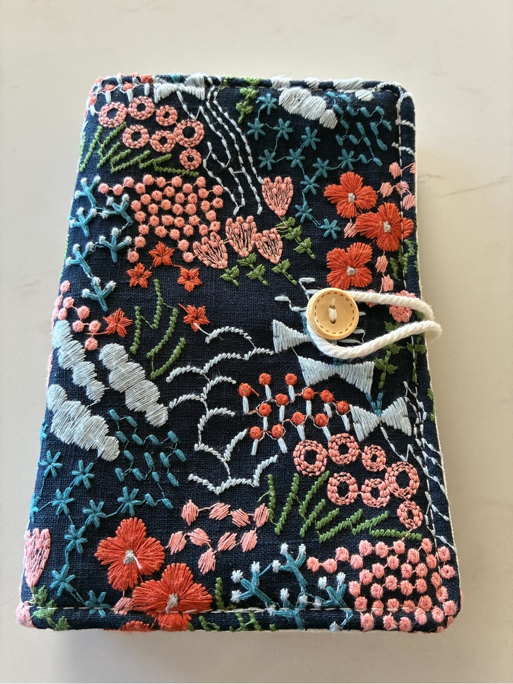 Embroidery Floral Navy Ring Binder Organizer